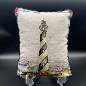 Vintage Needlepoint Throw Pillow Lighthouse Ocean Beach Rectangular 10 x 12